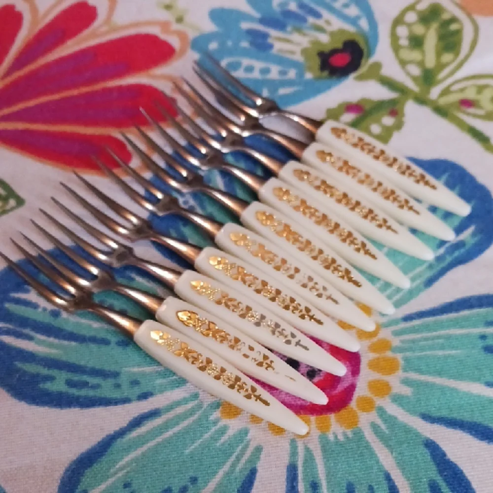 9 Vtg Mid Century Modern Stainless Japan Hors d'oeuvre Forks